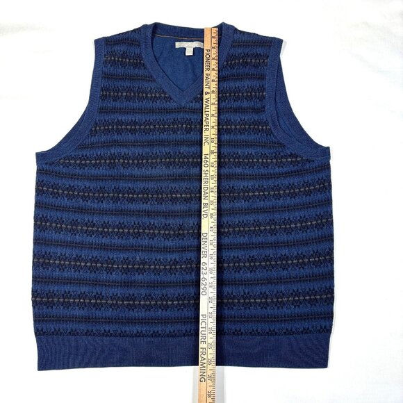 Nordstrom Blue Extra Fine Merino Wool V-Neck Nordic Striped Sweater Vest Mens L - Picture 5 of 6